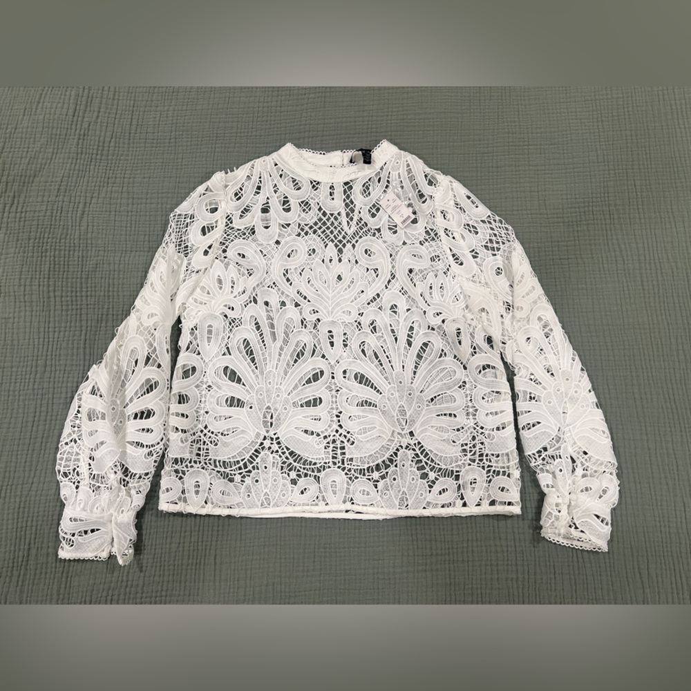 White House Black Market White Lace Long-Sleeve Blouse